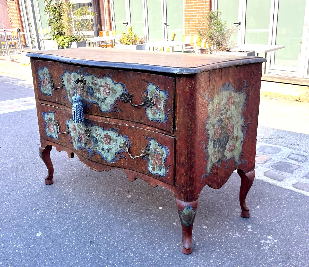 Original 18th Century Painted Chest Of Drawers, Italy, Sicily, Faux Marble Top  