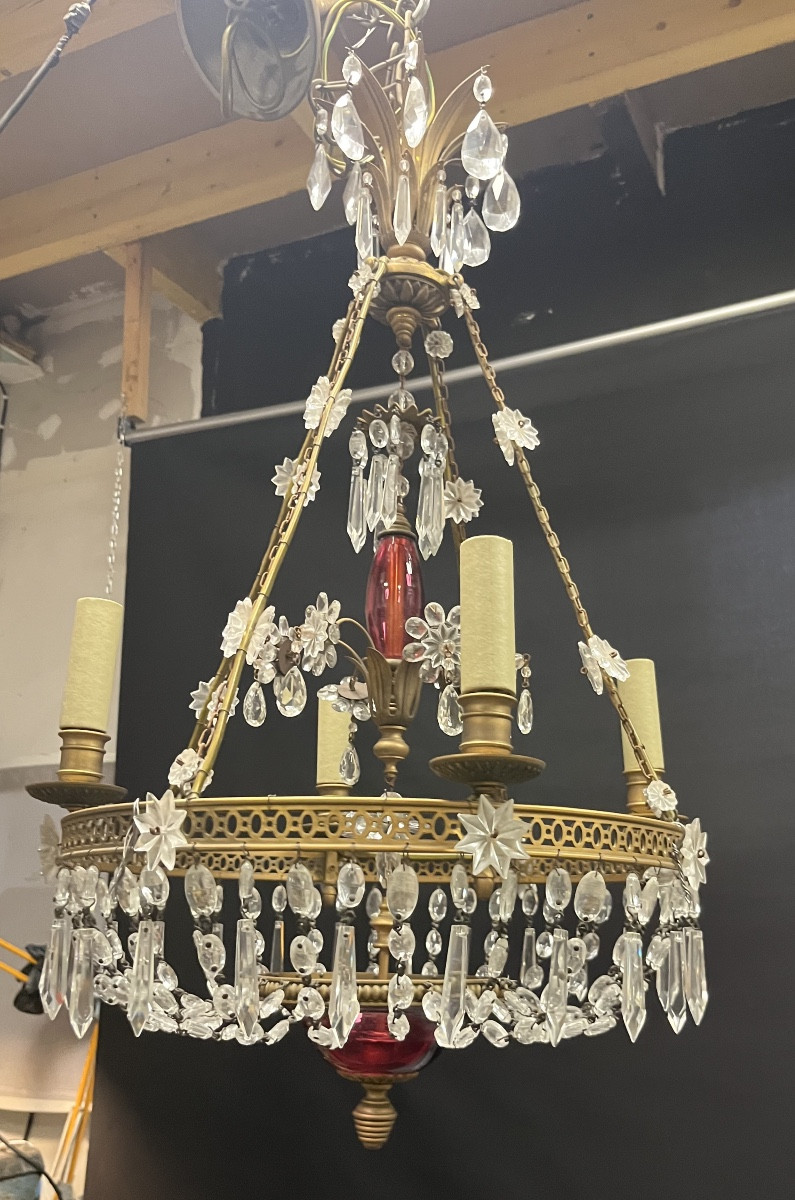 Gilded Bronze And Crystal Chandelier From The 1940s In Russian Or Scandinavian Style -photo-2