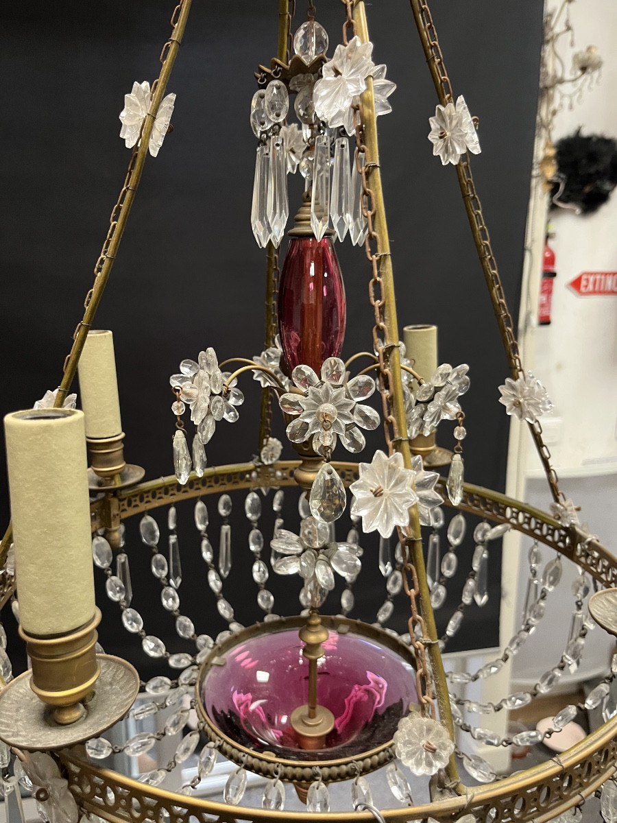 Gilded Bronze And Crystal Chandelier From The 1940s In Russian Or Scandinavian Style -photo-3