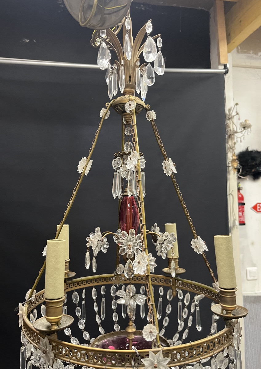 Gilded Bronze And Crystal Chandelier From The 1940s In Russian Or Scandinavian Style -photo-4