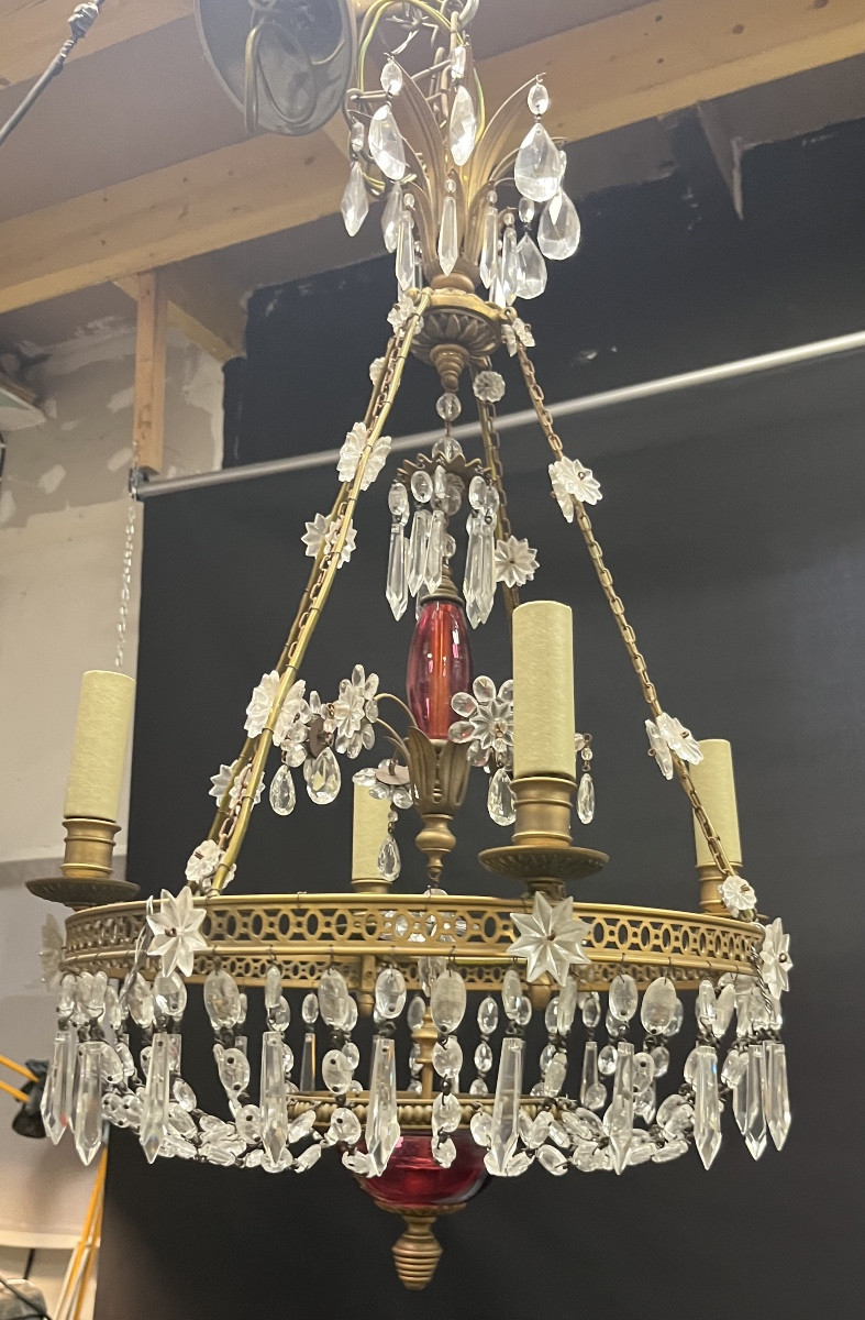 Gilded Bronze And Crystal Chandelier From The 1940s In Russian Or Scandinavian Style -photo-1