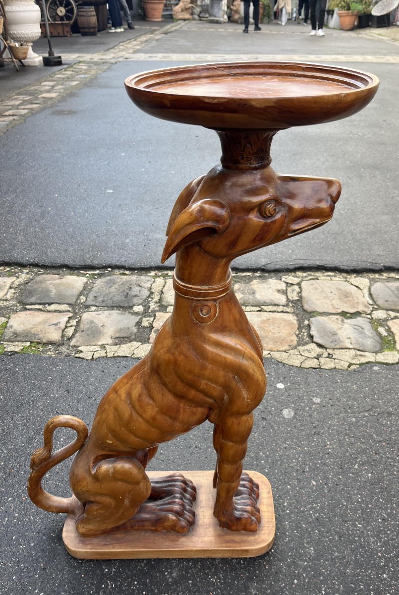 Pair Of Natural Wood Vase Holders With Greyhound Decor, 20th Century, Italy-photo-4