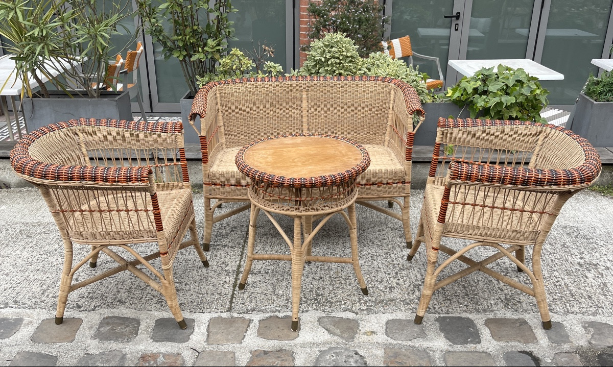Early 20th Century Rattan Living Room 4 Rooms 