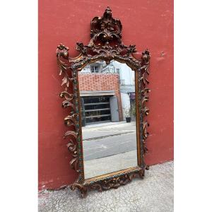 Italian Baroque Lacquered And Gilded Mirror, 20th Century 