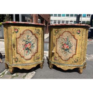 Pair Of Hand Painted Buffets, Venetian Style, 20th Century