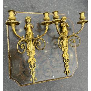 Paire D’appliques En Bronze Doré Ciselé, XIXe Siècle