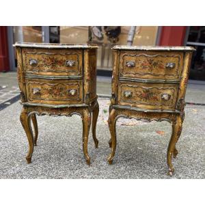 Pair Of Painted Bedside Tables, Italy, Early 20th Century