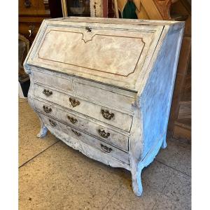 Commode Scriban Hollandaise Noyer 18 Eme Siècle Patine Blanche Récente 