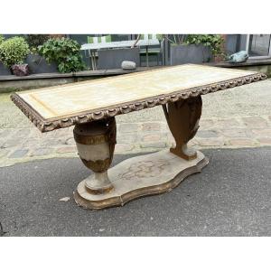 Table Basse Italienne En Bois Laqué Et Doré 20 Eme 