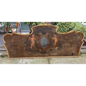 Headboard Made With Oil On Wood 18th Century Decorated With An Italian Coat Of Arms 