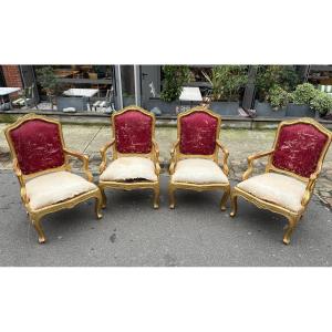 Set Of Four Genoese Armchairs, Italy, 19th Century