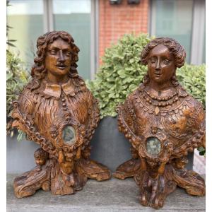 Pair Of Busts Of Ferdinand III And His Wife Eleanor Of Nevers-mantua, Early 18th Century