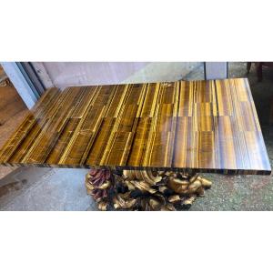 Marble Veneered Tiger Eye Coffee Table Top 