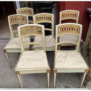 Set Of 6 Lacquered And Gilded Chairs, Italy, 19th Century 