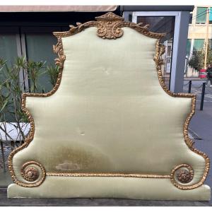 19th Century Italian Headboard With Gilded Wood Frieze 