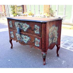 Commode  Peinte  D’origine   XVIII Eme Italie Sicile Dessus Faux Marbre  