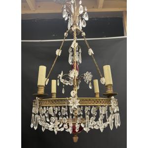 Gilded Bronze And Crystal Chandelier From The 1940s In Russian Or Scandinavian Style 