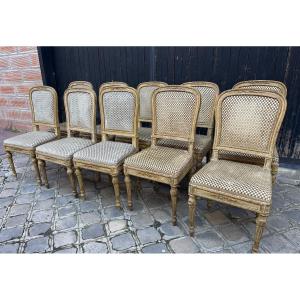 Set Of Ten Chairs, Gilded And Molded Wood, 18th Century 