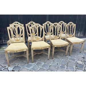 Série De Huit Chaises De Style Néoclassique, Italie, Début XIXe Siècle