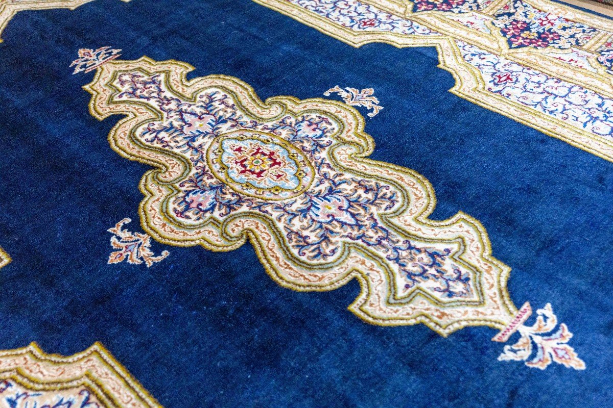 349x249 Cm Véritable Original Tapis Persan Kirman Noué à La Main Bleu-photo-1