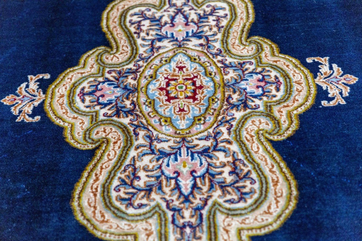 349x249 Cm Véritable Original Tapis Persan Kirman Noué à La Main Bleu-photo-2