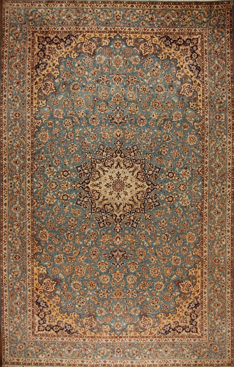 New 460x290 Cm Original Hand-knotted Persian Carpet Kashan Blue-photo-2