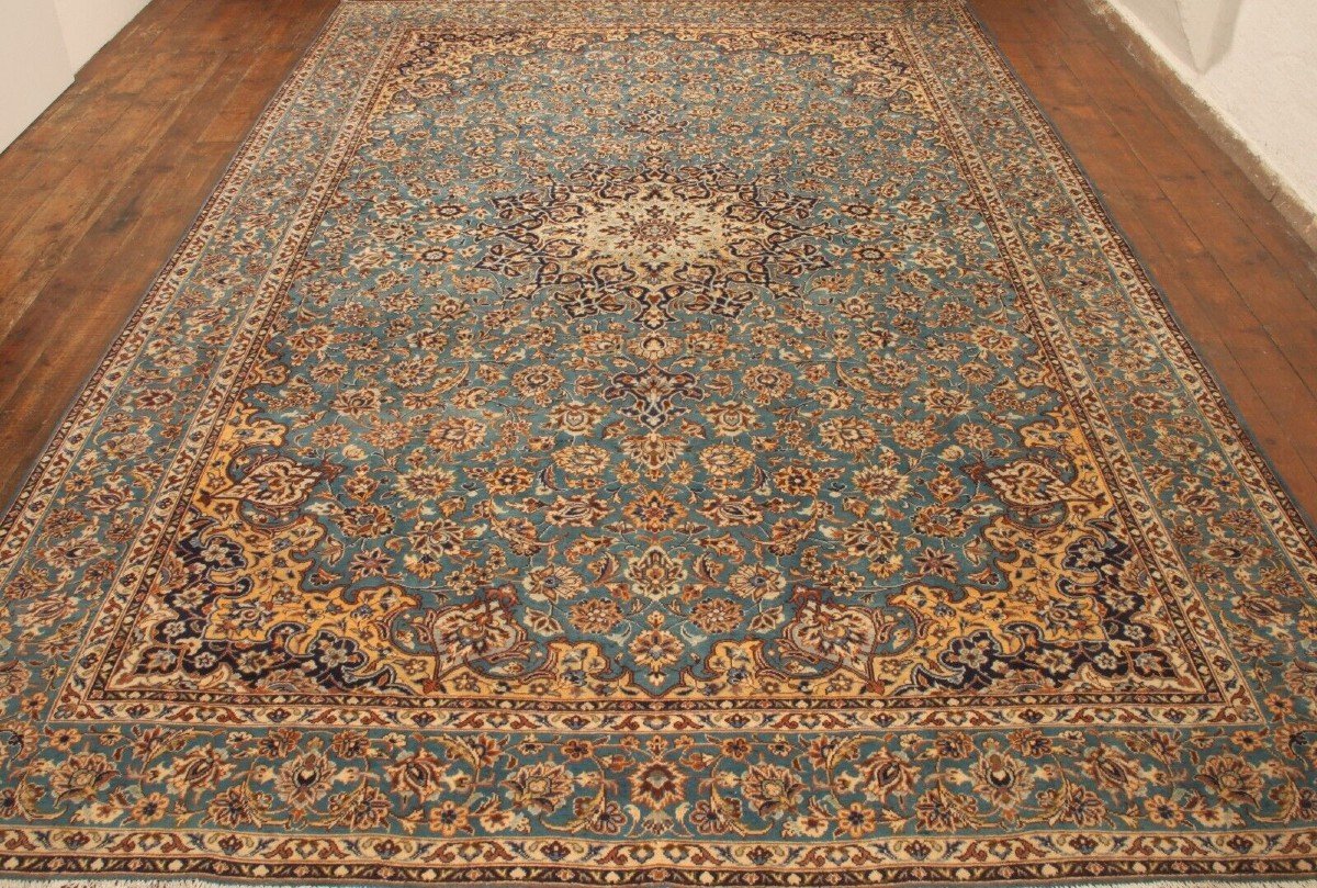 New 460x290 Cm Original Hand-knotted Persian Carpet Kashan Blue-photo-4