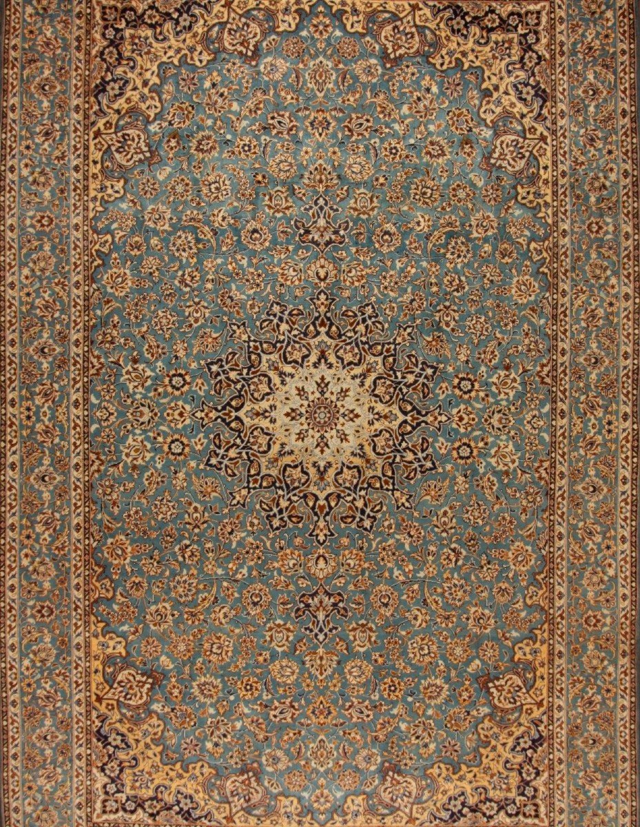 New 460x290 Cm Original Hand-knotted Persian Carpet Kashan Blue-photo-1