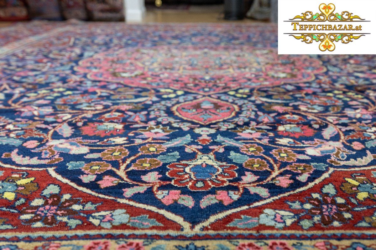 Tapis Persan Ancien Noué à la Main 340x250 cm de 110 Ans-photo-1