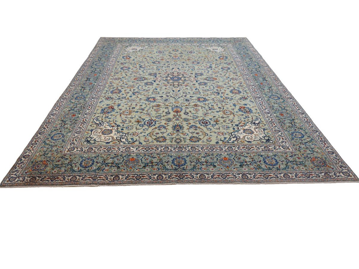 New Green 421x320 Cm Original Hand-knotted Persian Carpet Kashan-photo-2