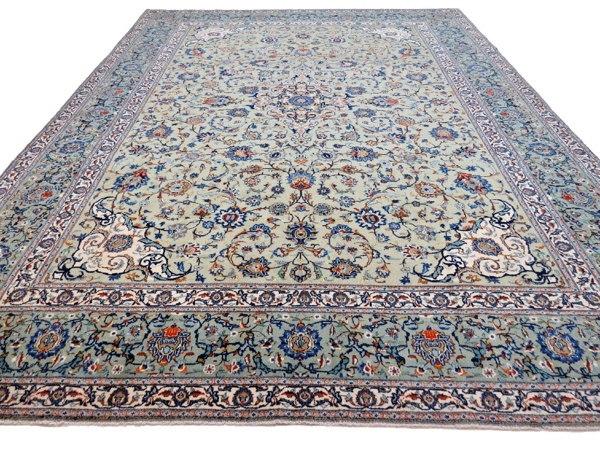 New Green 421x320 Cm Original Hand-knotted Persian Carpet Kashan-photo-3