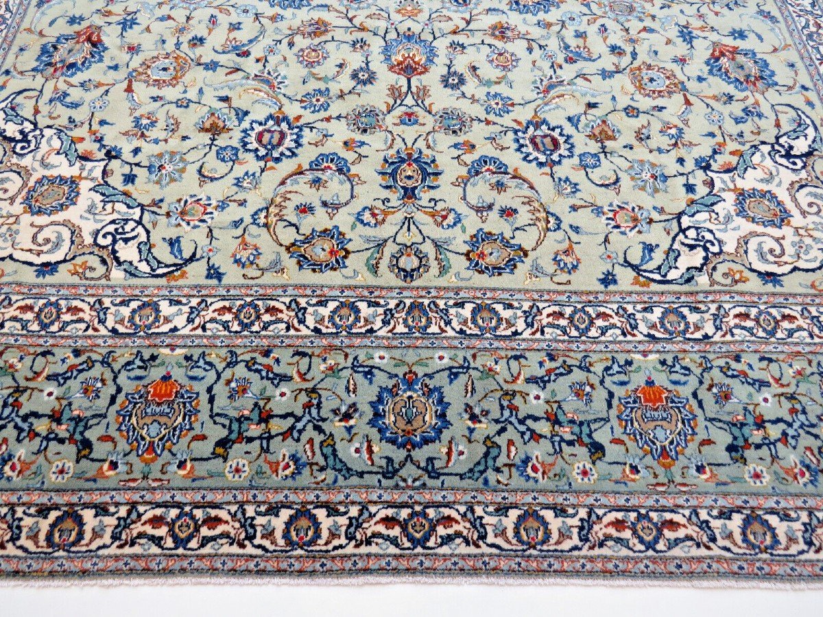 New Green 421x320 Cm Original Hand-knotted Persian Carpet Kashan-photo-3