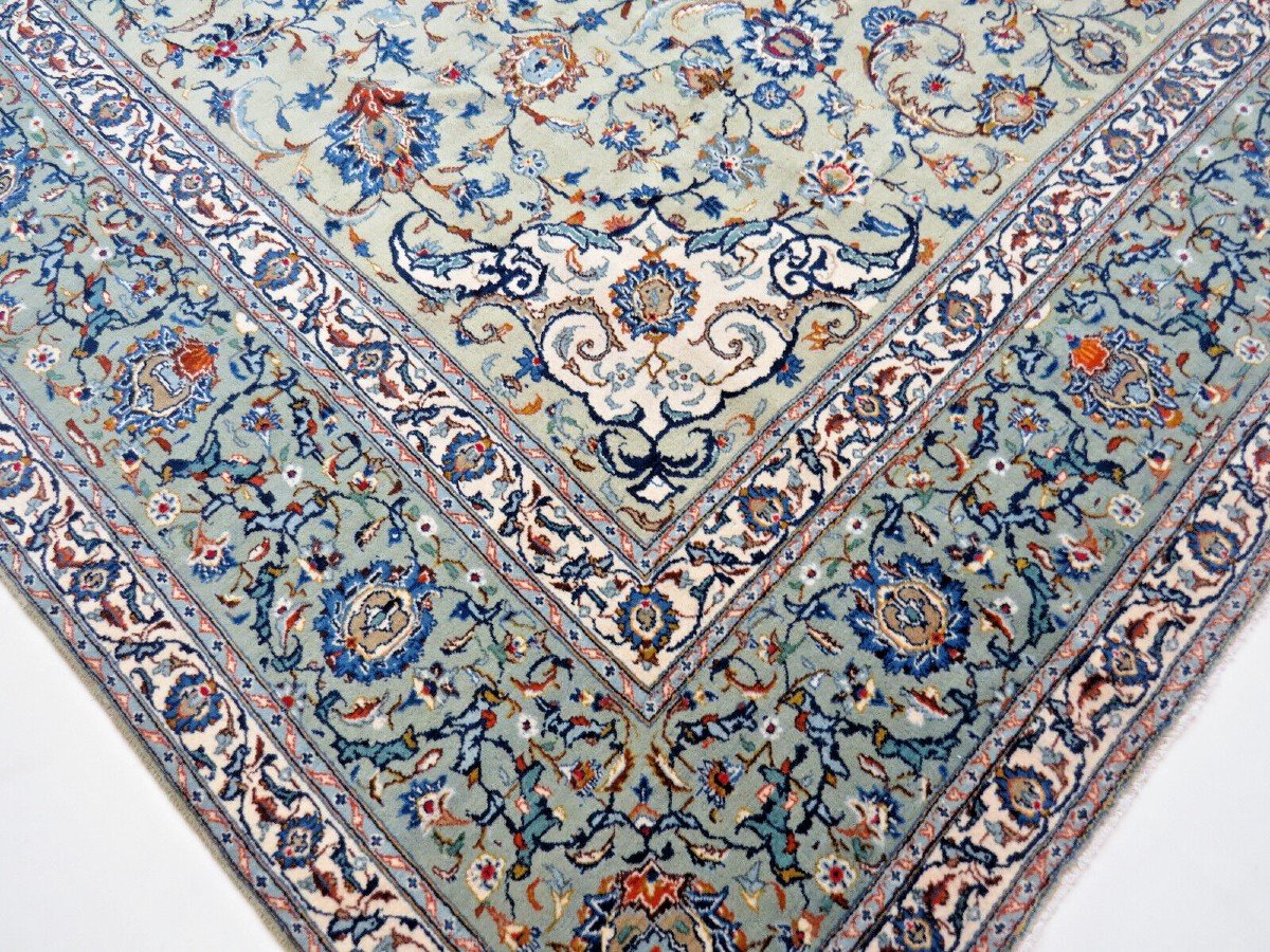 New Green 421x320 Cm Original Hand-knotted Persian Carpet Kashan-photo-4