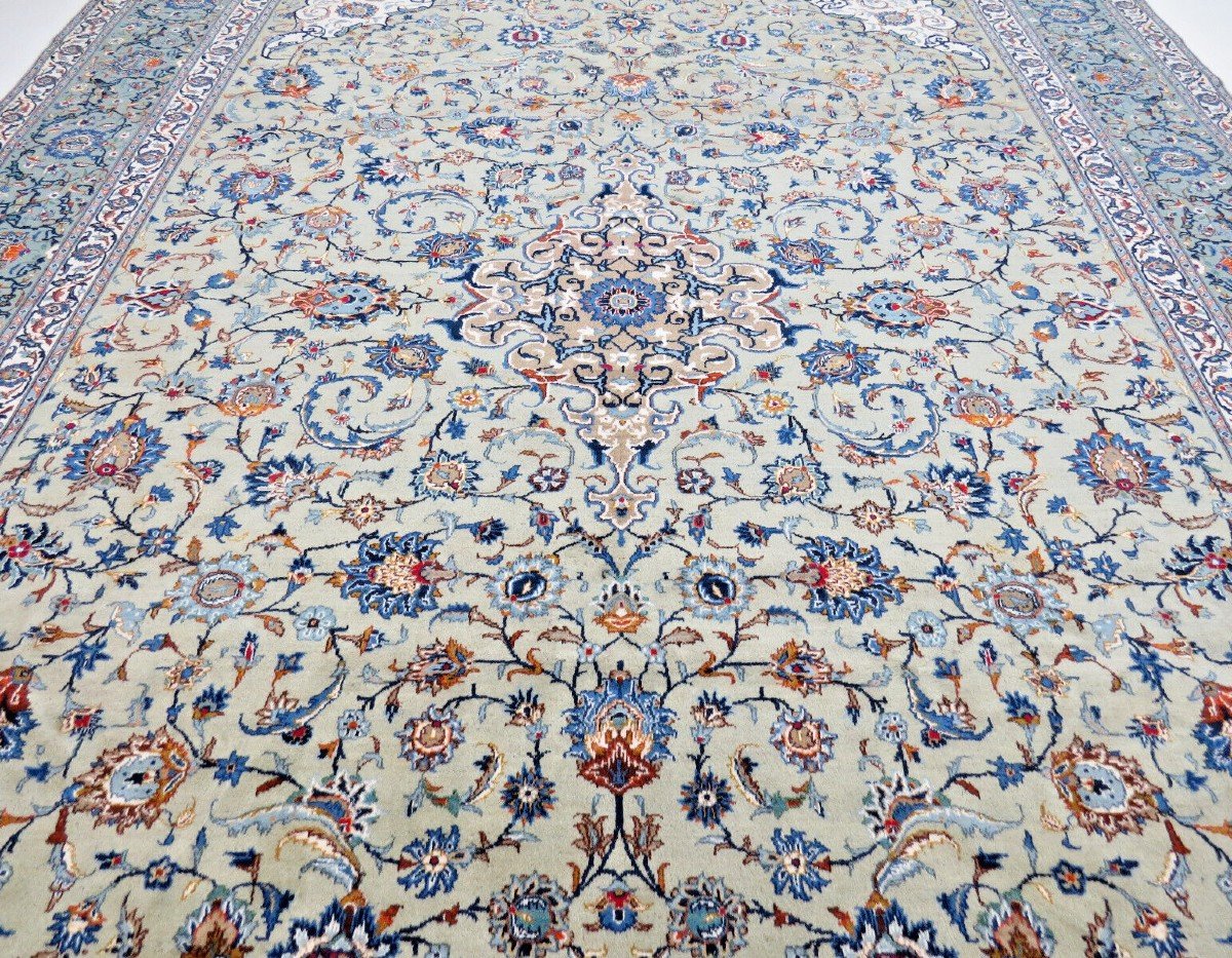 New Green 421x320 Cm Original Hand-knotted Persian Carpet Kashan-photo-5