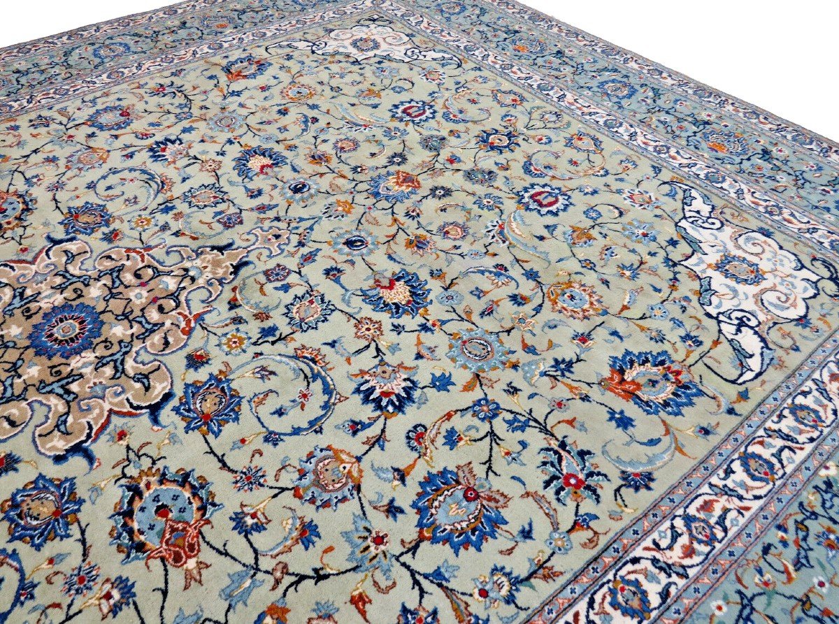 New Green 421x320 Cm Original Hand-knotted Persian Carpet Kashan-photo-6