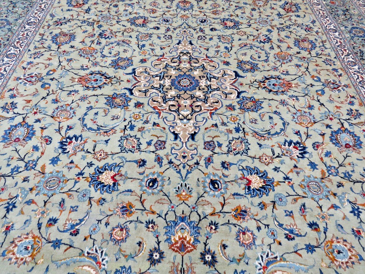 New Green 421x320 Cm Original Hand-knotted Persian Carpet Kashan-photo-7