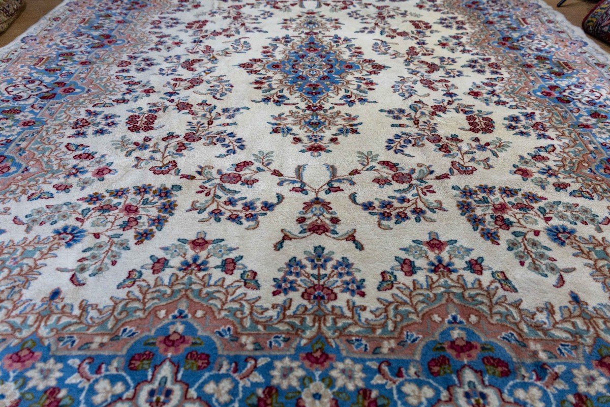 Unique 300x245cm Genuine Original Kirman Hand-knotted Persian Carpet Beige/blue-photo-3