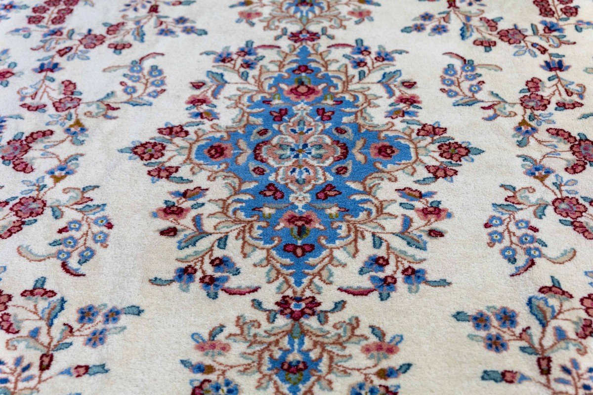 Unique 300x245cm Genuine Original Kirman Hand-knotted Persian Carpet Beige/blue-photo-4