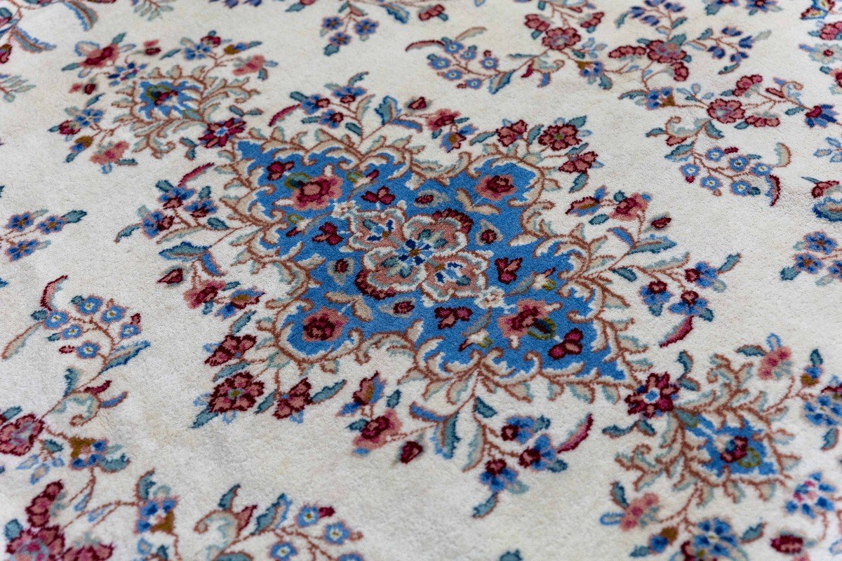 Unique 300x245cm Genuine Original Kirman Hand-knotted Persian Carpet Beige/blue-photo-5