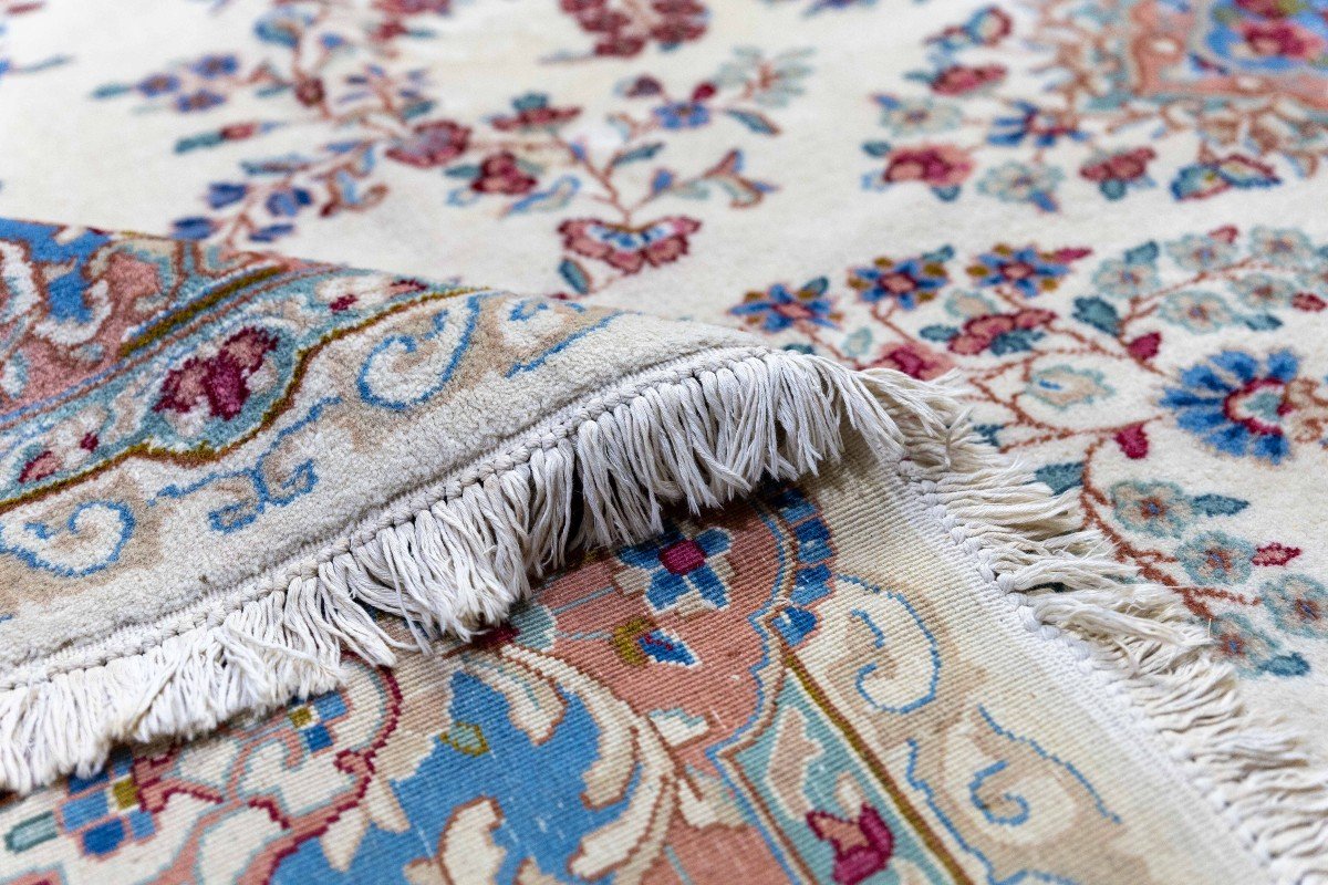 Unique 300x245cm Genuine Original Kirman Hand-knotted Persian Carpet Beige/blue-photo-6