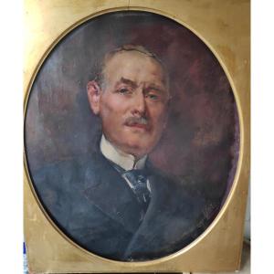 Harry Humphrey Moore (1844-1926), Portrait D Homme, Huile Sur Toile.