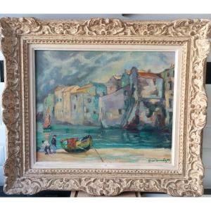 André Hardelin (xx ème Siècle) Port Provençal, Huile Sur Toile.