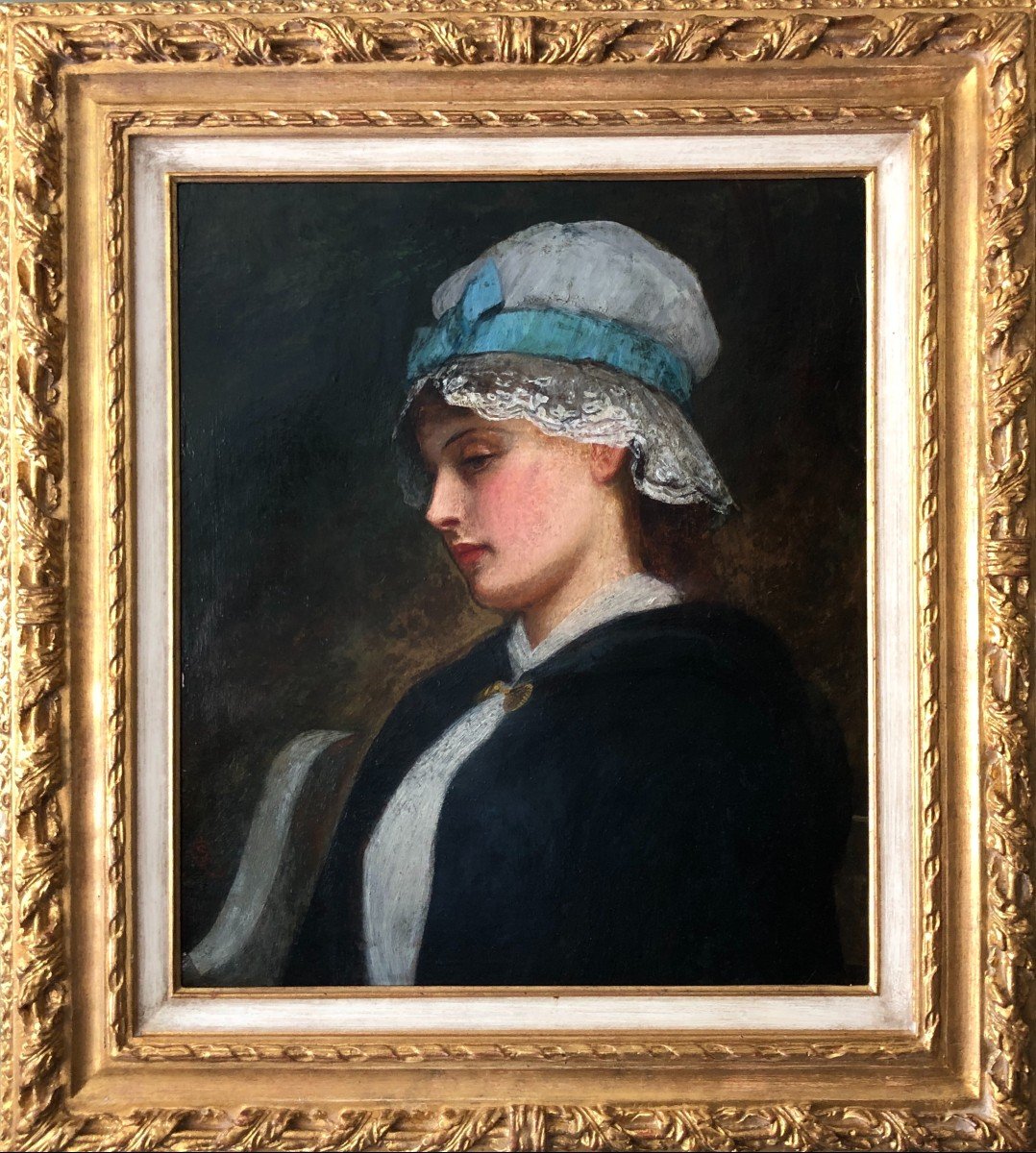 Charles Sillem Lidderdale, Portrait d'Une Jeune Fille Au Bonnet De Dentelle, Huile-photo-3