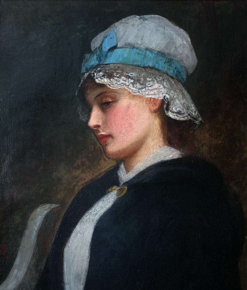 Charles Sillem Lidderdale, Portrait d'Une Jeune Fille Au Bonnet De Dentelle, Huile-photo-1