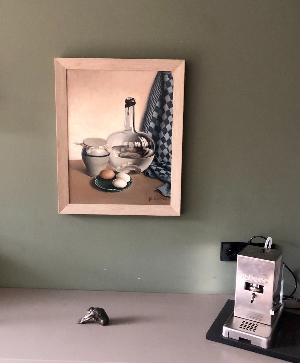 Joh Ouwenbroek (20ième Siècle), Nature Morte Aux œufs, Huile-photo-2