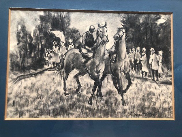 Auguste Durand-rosé (1872-1962), Course De Chevaux, Craie Noir, Signé-photo-2