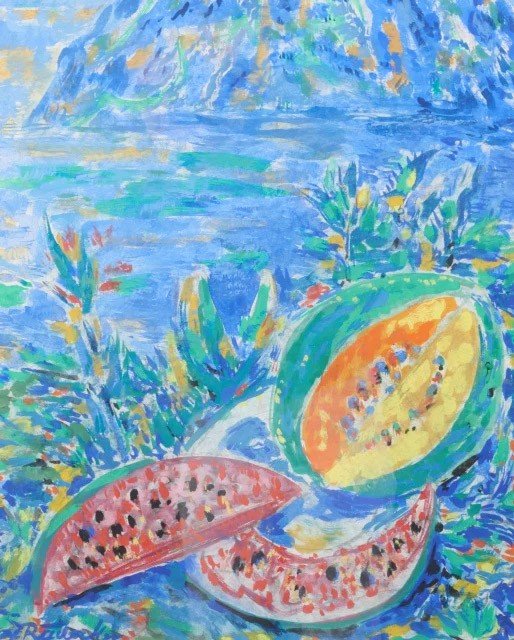 Max  Rädecker,  (amsterdam 1914 – 1987 Paris) Gouache, Melons, Signée