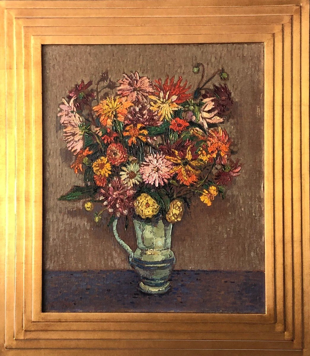 Alfons J. Van Dijck, (1894-1979)  Fleur Nature Morte, Huile Sur Toile, Signée