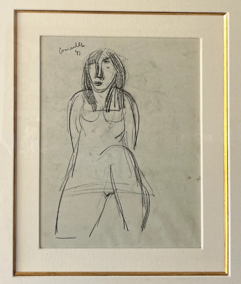 Corneille (1922-2010), Nude (1947), Black Chalk On Paper, Signed-photo-2