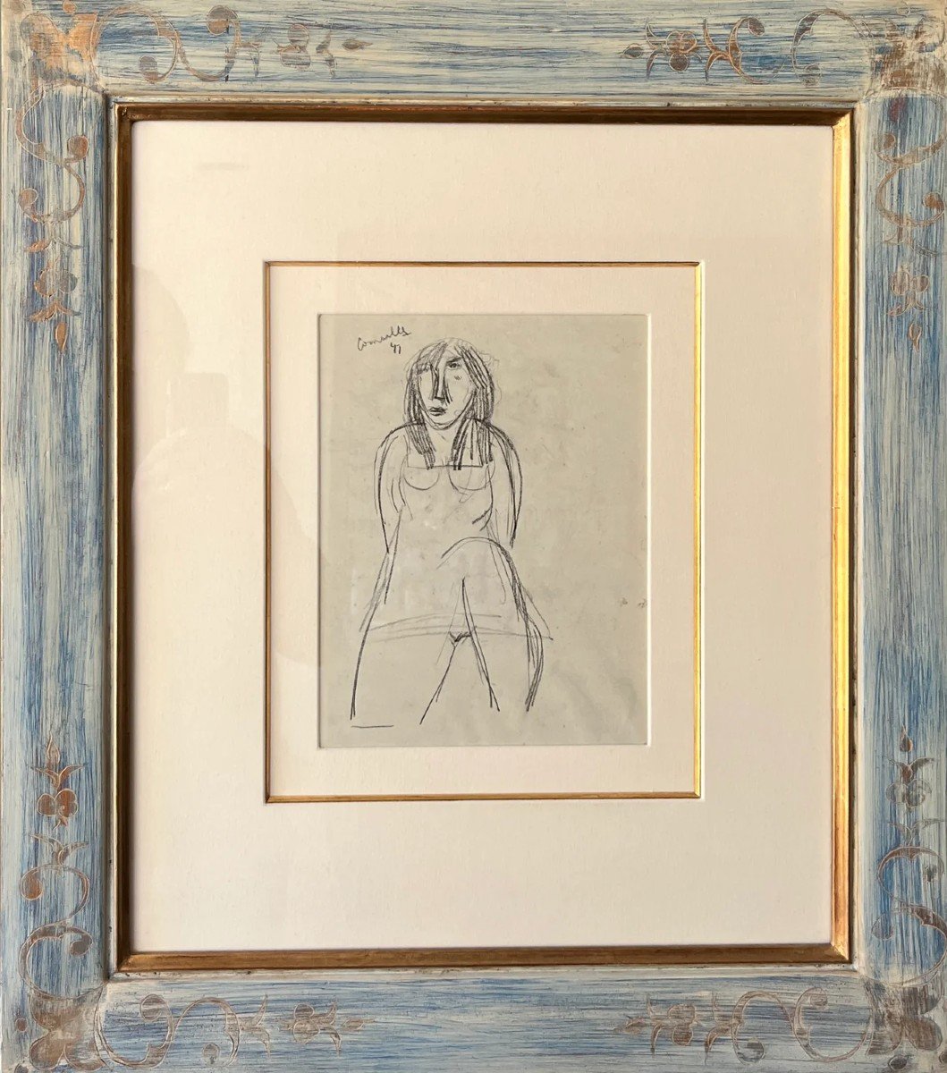 Corneille (1922-2010), Nude (1947), Black Chalk On Paper, Signed